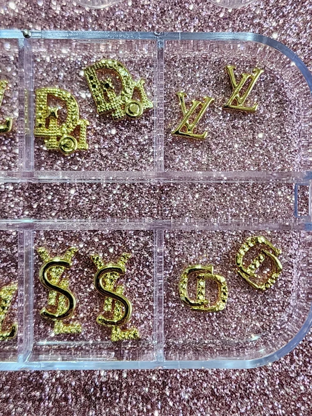Gold Letter Nail Charms - Assorted Initial & Logo Accents